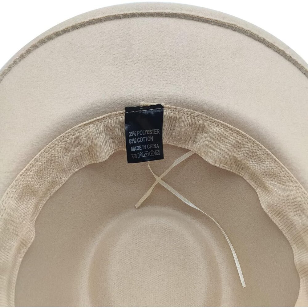 Unisex Beige Western with Braided Band Buckle Classic Fedora Cowboy Felt Hat - Picture 5 of 6